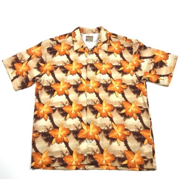 Quiksilver Hawaiian Shirt Men's Large Button Up Hibiscus Floral 100% Polyester - Picture 1 of 8